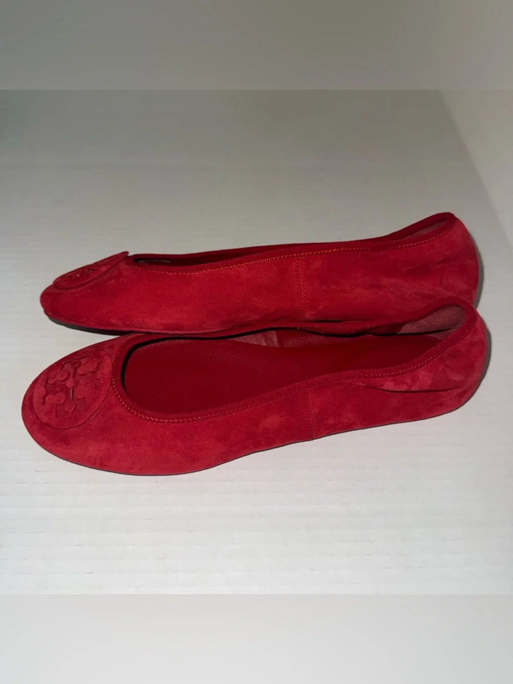 New TORY BURCH Red Suede Leather REVA Travel Foldable Comfort Ballet Flats 8.5
